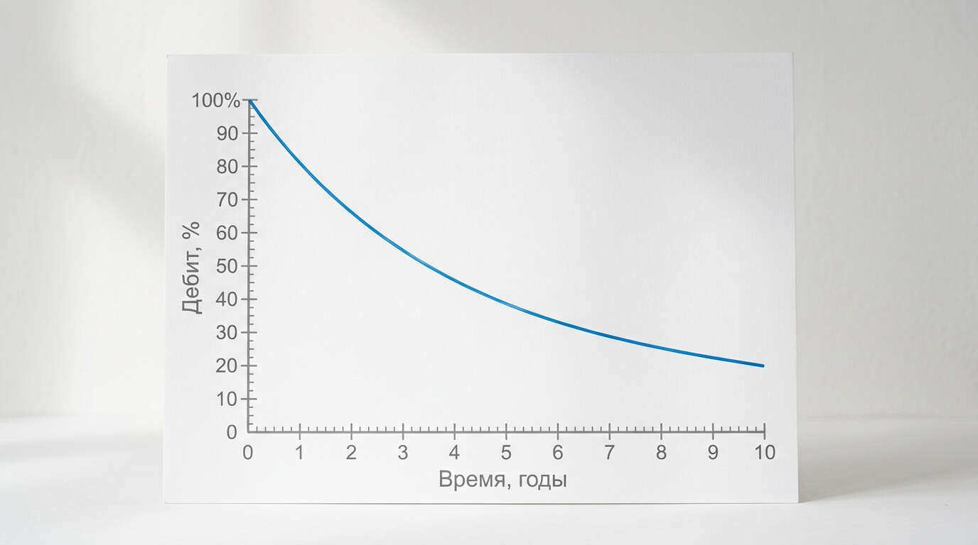 График снижения дебита водопонижающей скважины по времени эксплуатации